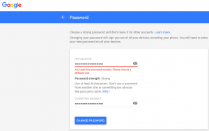 Google verhindert erneute Passwortnutzung